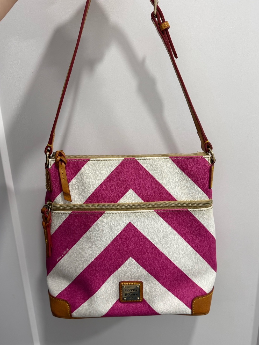 Dooney & Bourke Hot Pink and White Chevron Crossbody